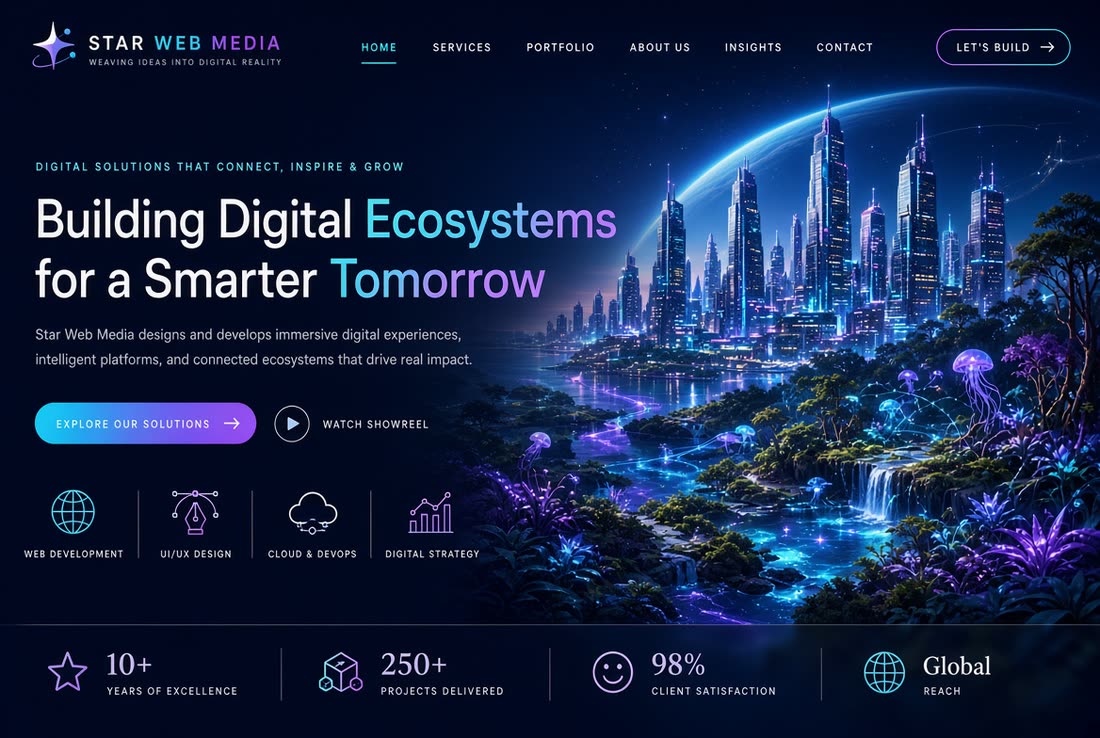 Illustration of a connected digital city representing online business ecosystems