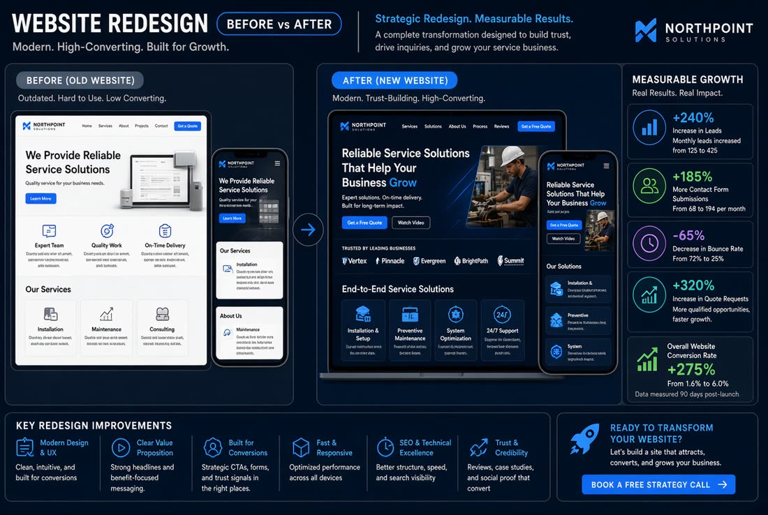 Before and after comparison of a business website redesign